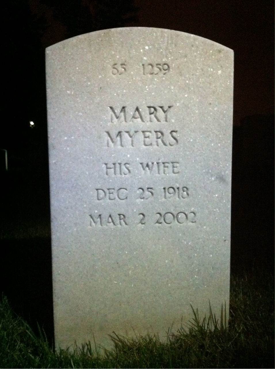 Back of headstone — Mary Ellen Sweeney