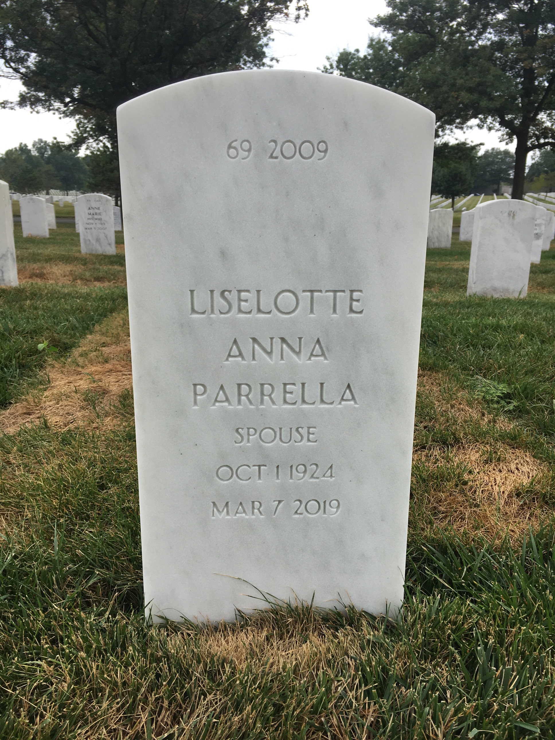 Back of headstone — Barney Parrella