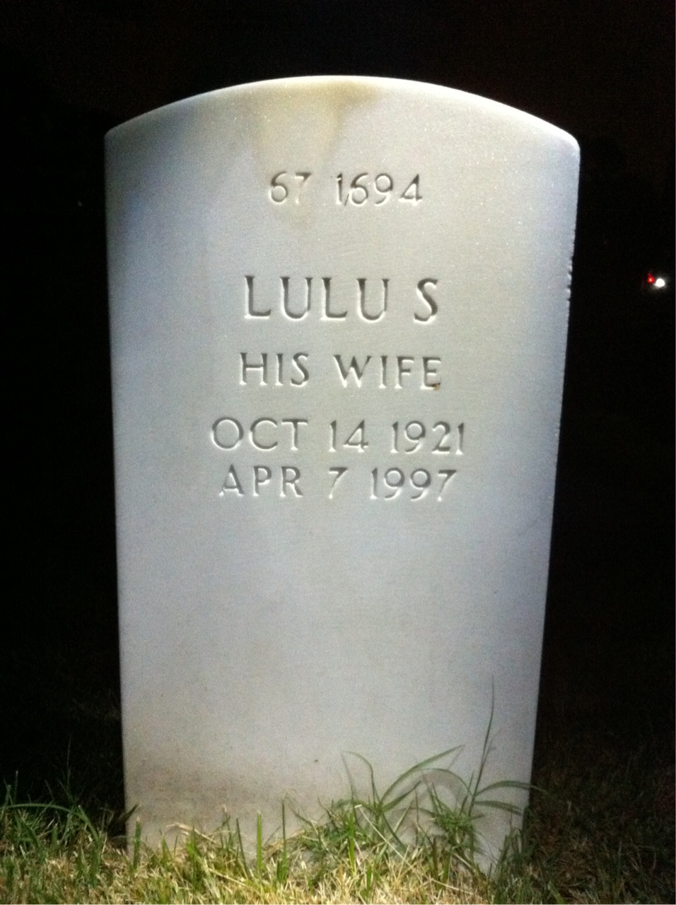 Back of headstone — Lulu Blake
