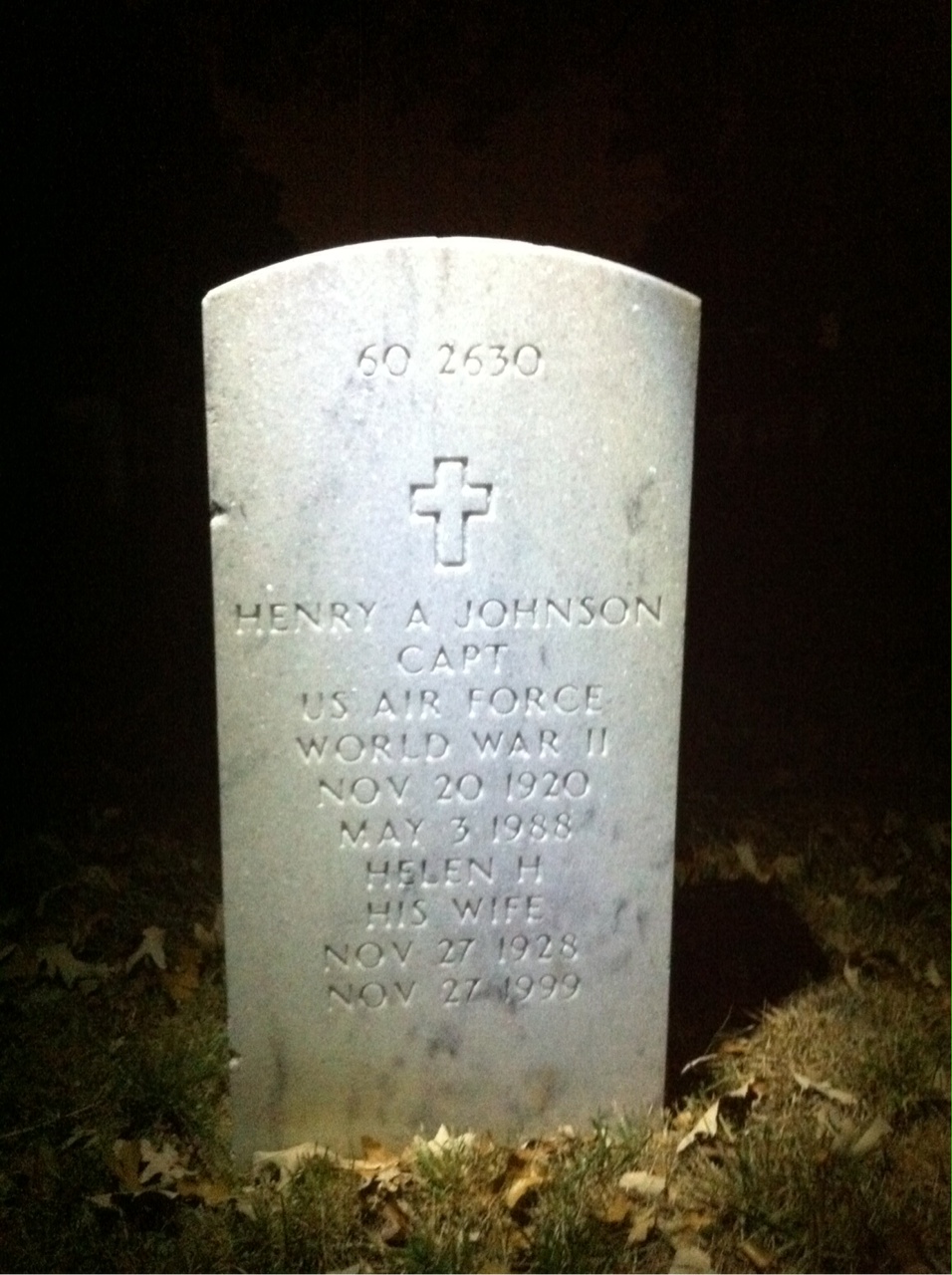 Back of headstone — William Gene Johnson