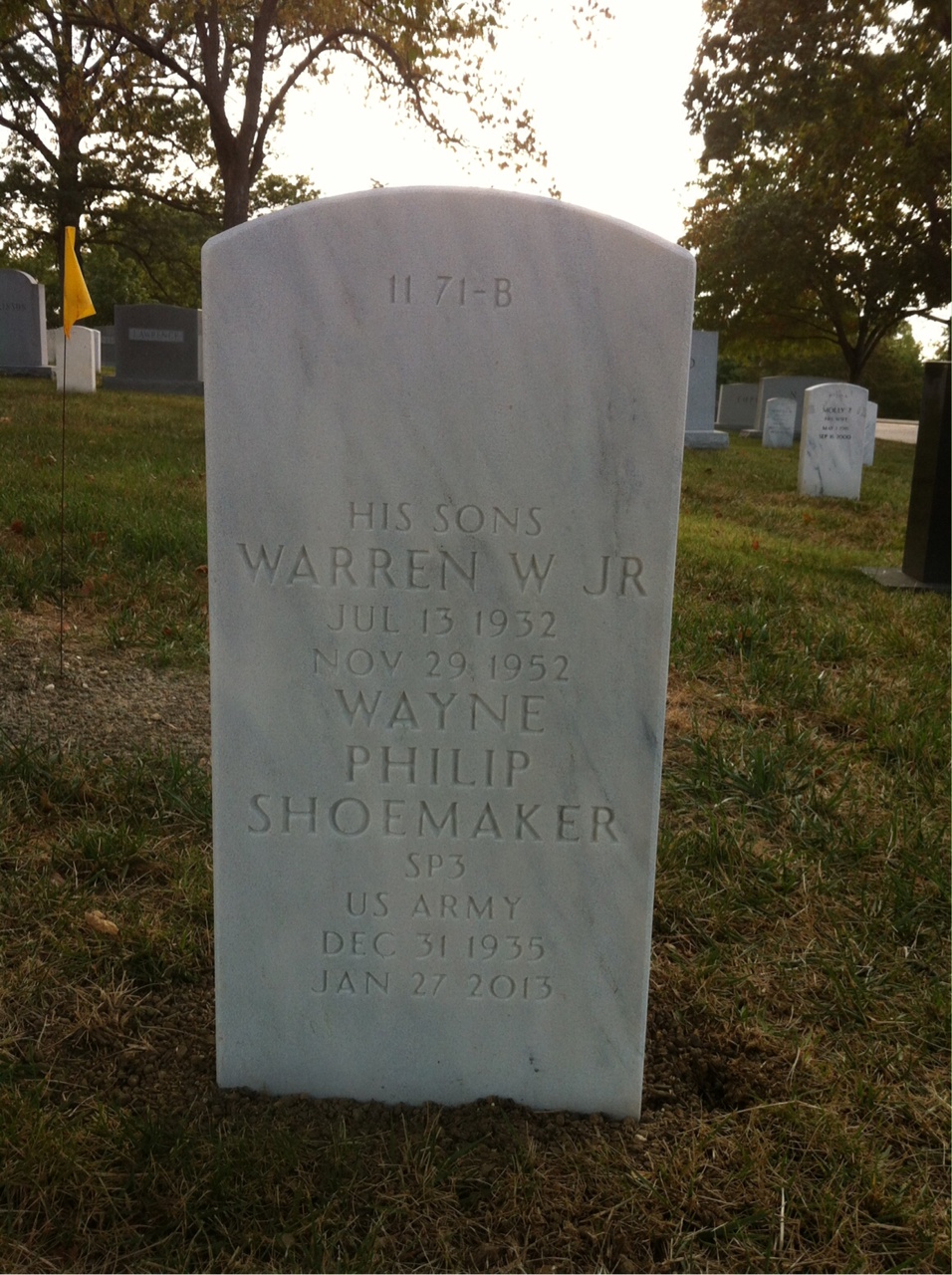 Back of headstone — Wayne P Shoemaker