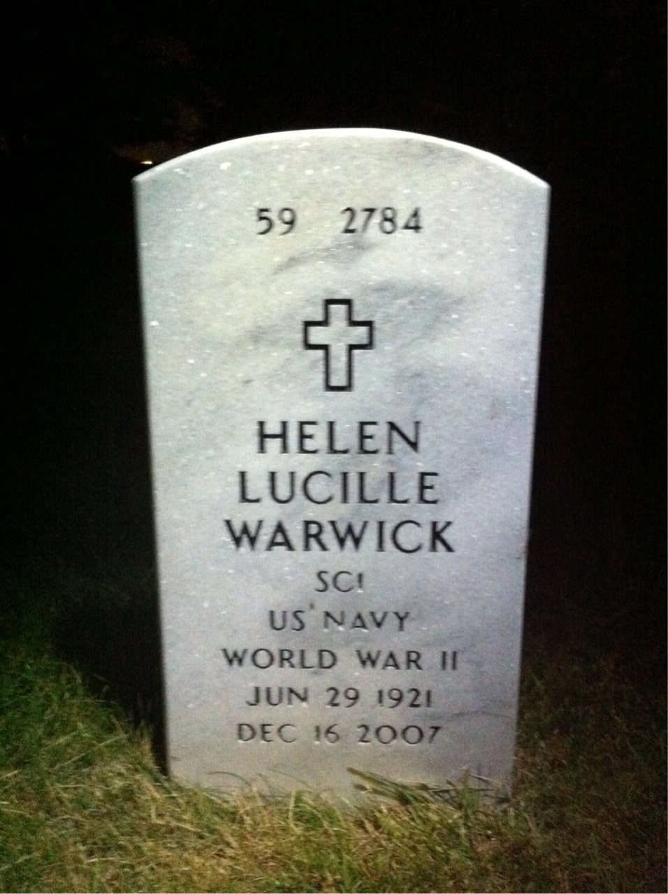 Back of headstone — Helen Warwick