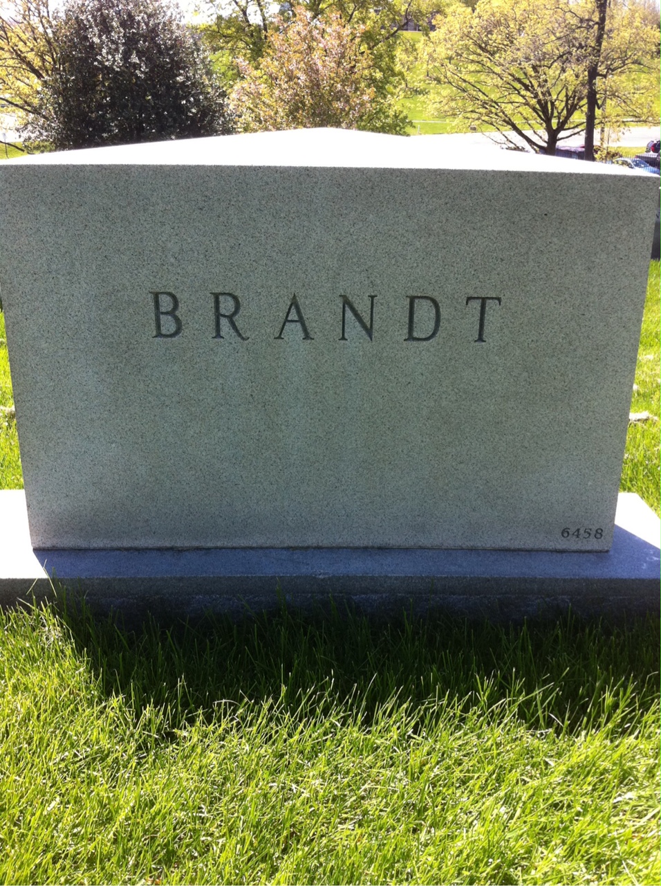 Back of headstone — John Brandt