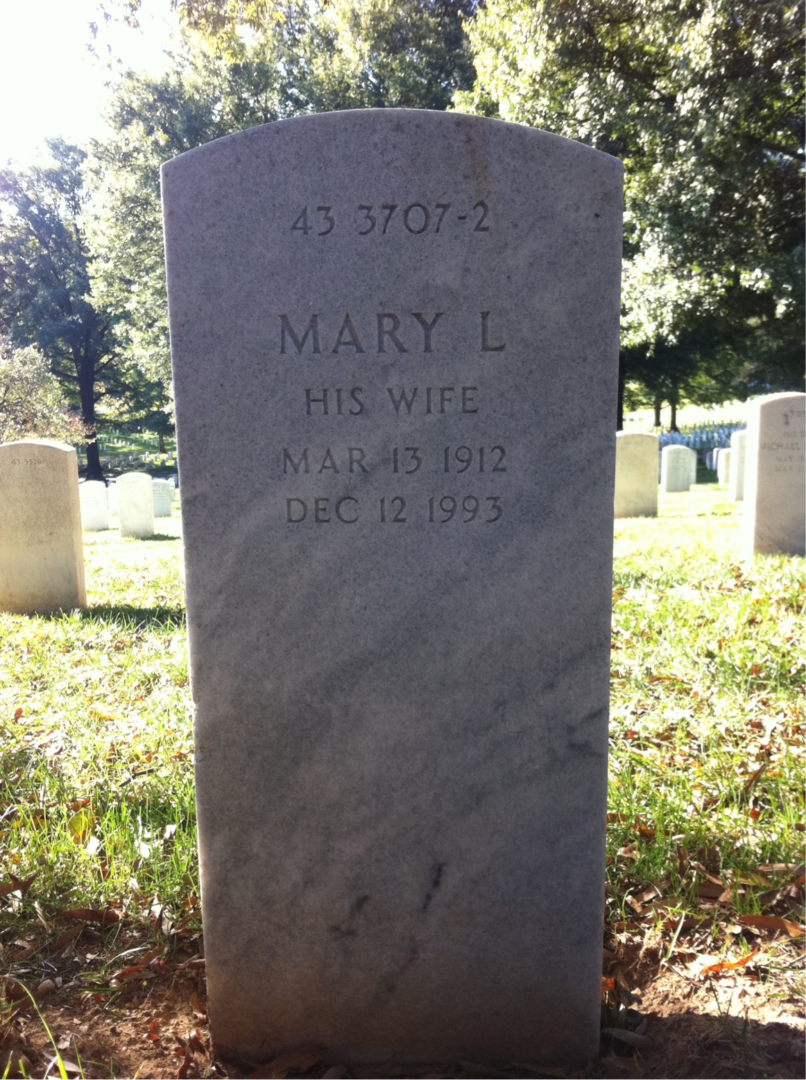 Back of headstone — Mary Asher