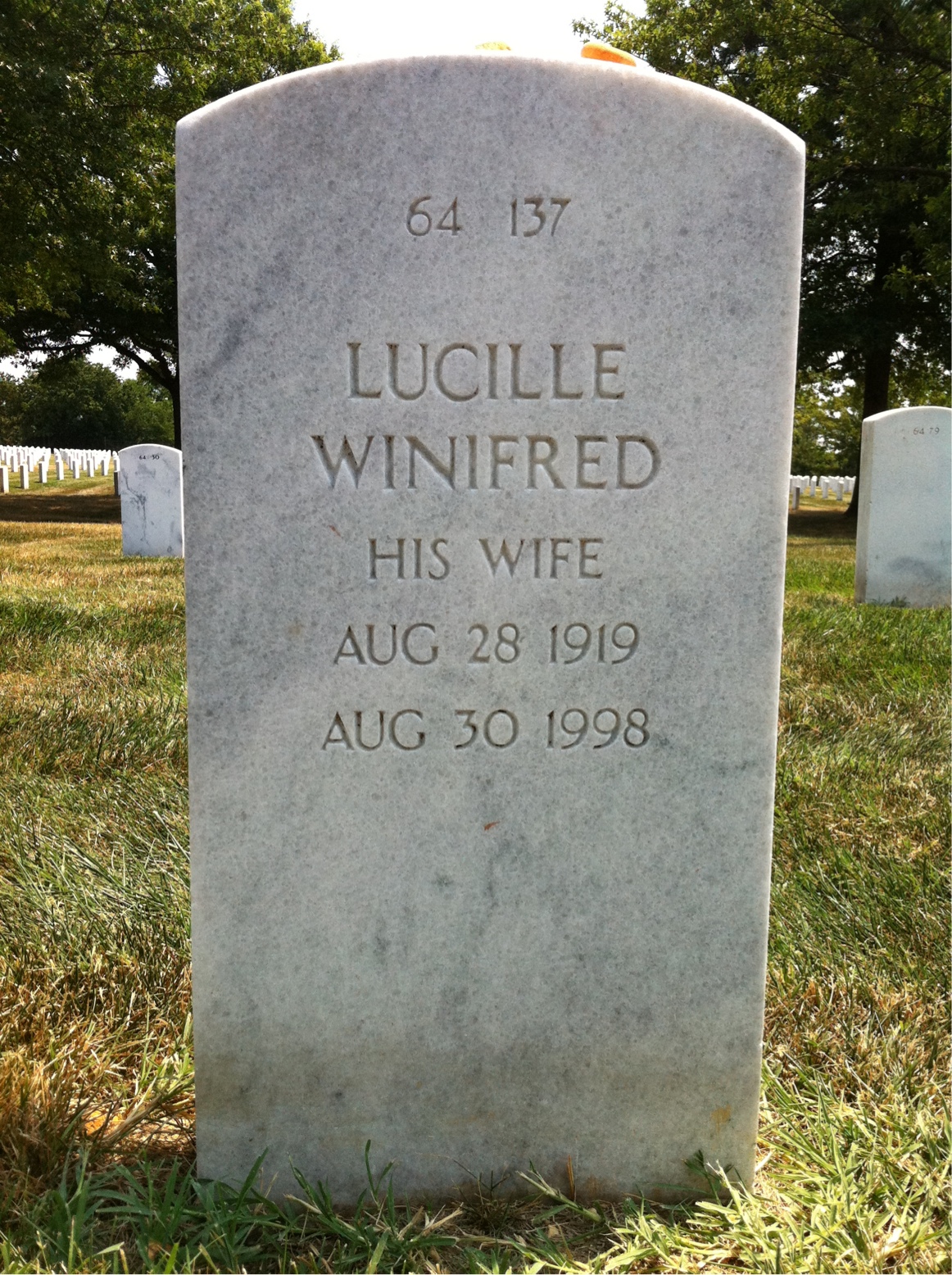 Back of headstone — Lucille Muller