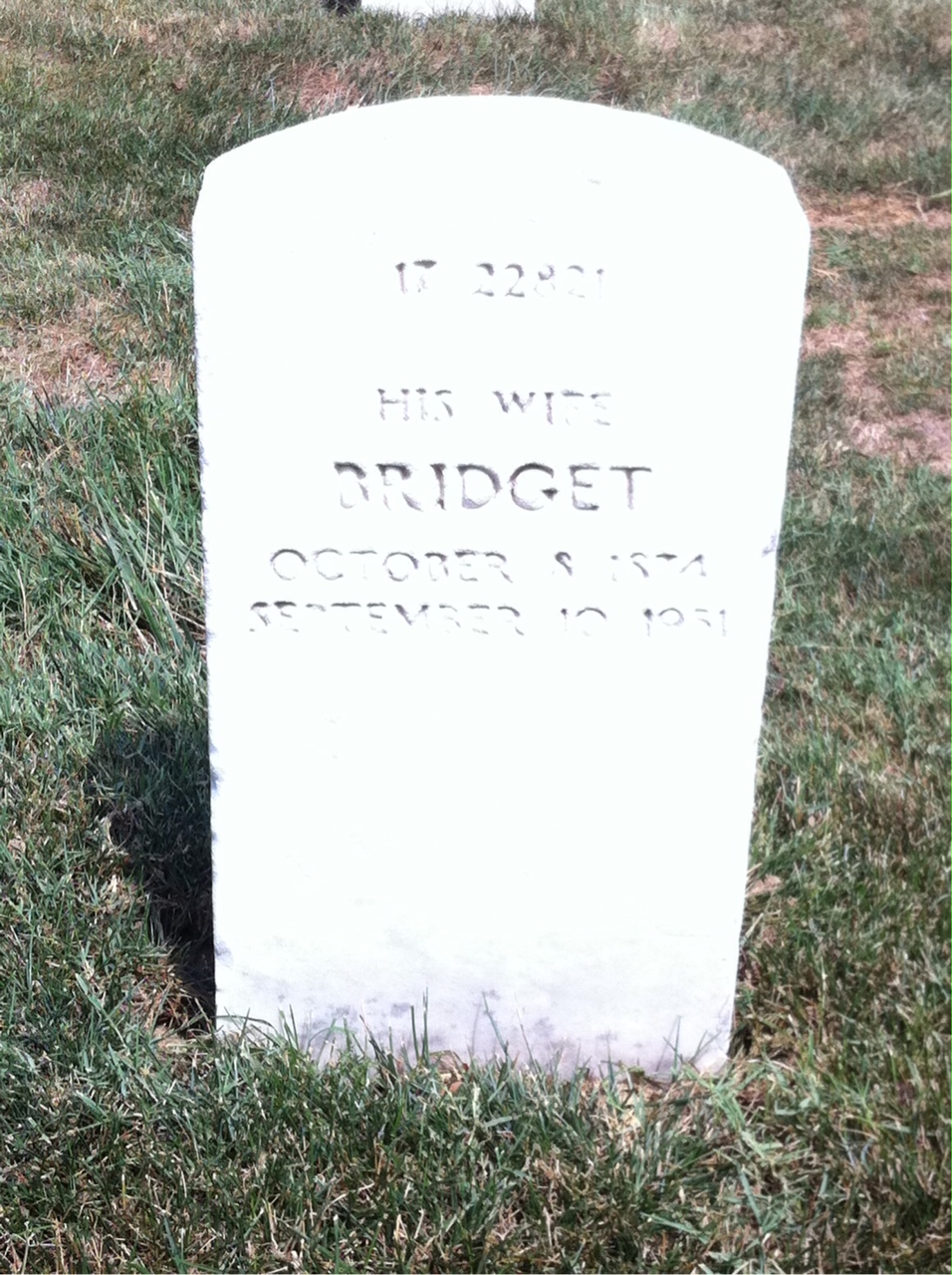 Back of headstone — Bridget Alvarez