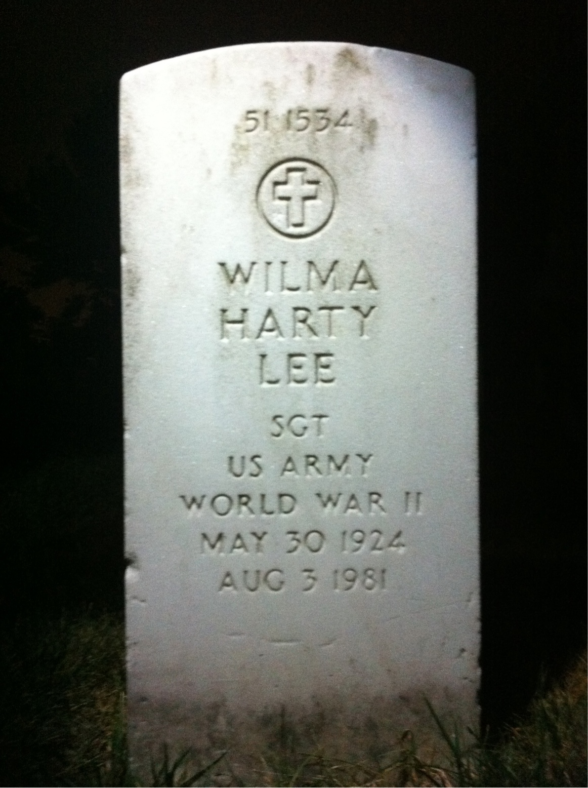 Back of headstone — Wilma Stanley Lee