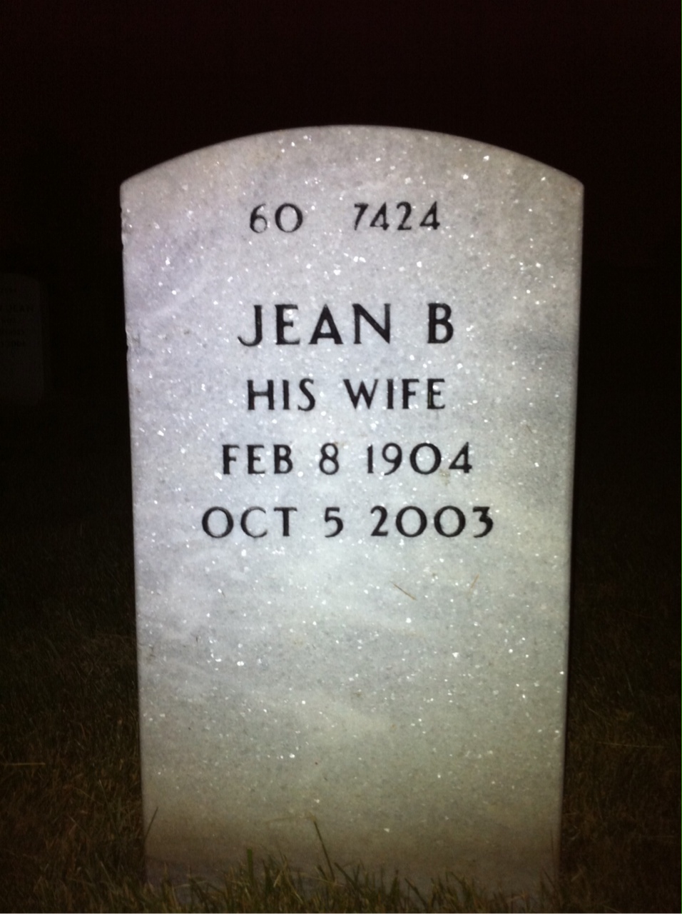 Back of headstone — J Miller