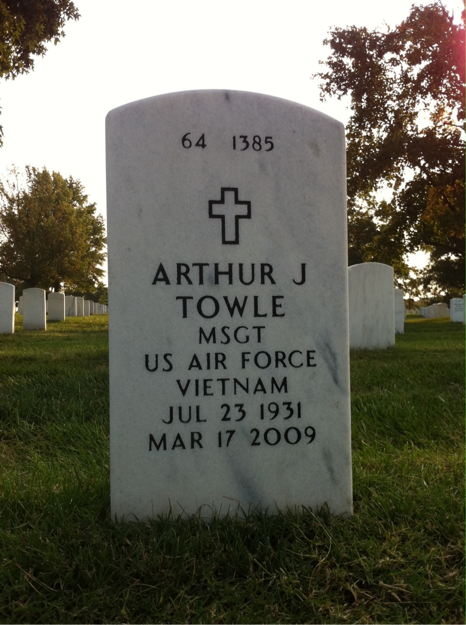 Back of headstone — Arthur Towle
