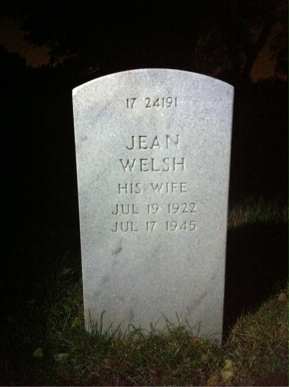Back of headstone — Jean Mellor