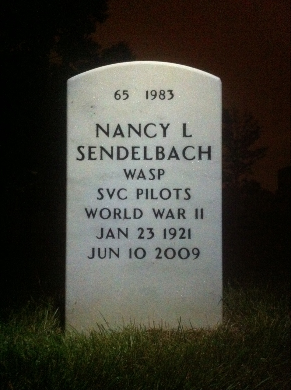 Back of headstone — Nancy Sendelbach