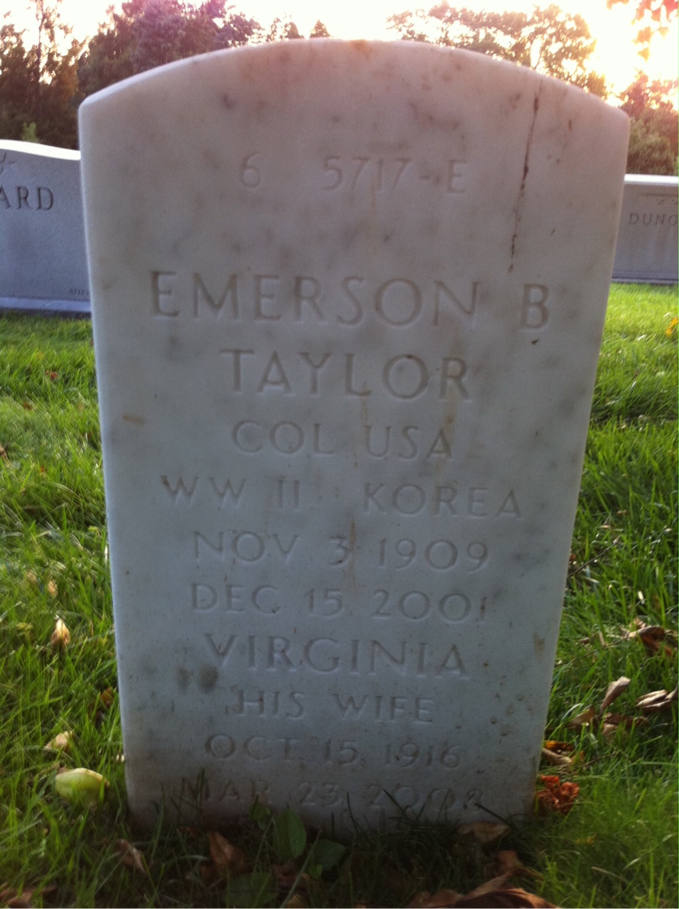 Back of headstone — Emerson Taylor
