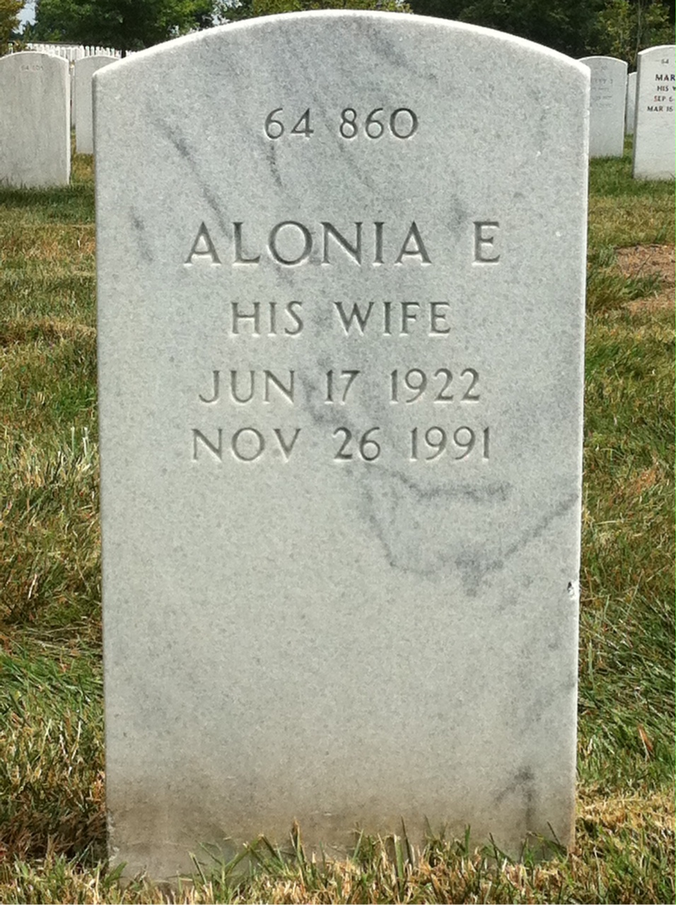 Back of headstone — Alonia Mosley