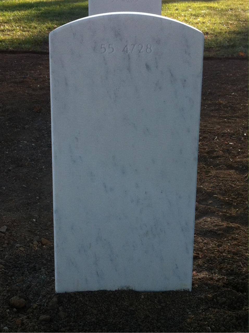 Back of headstone — Warren J Toogood