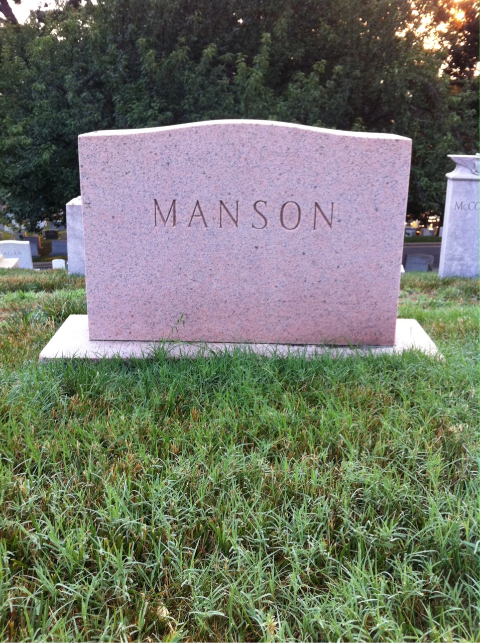 Back of headstone — Frank Manson