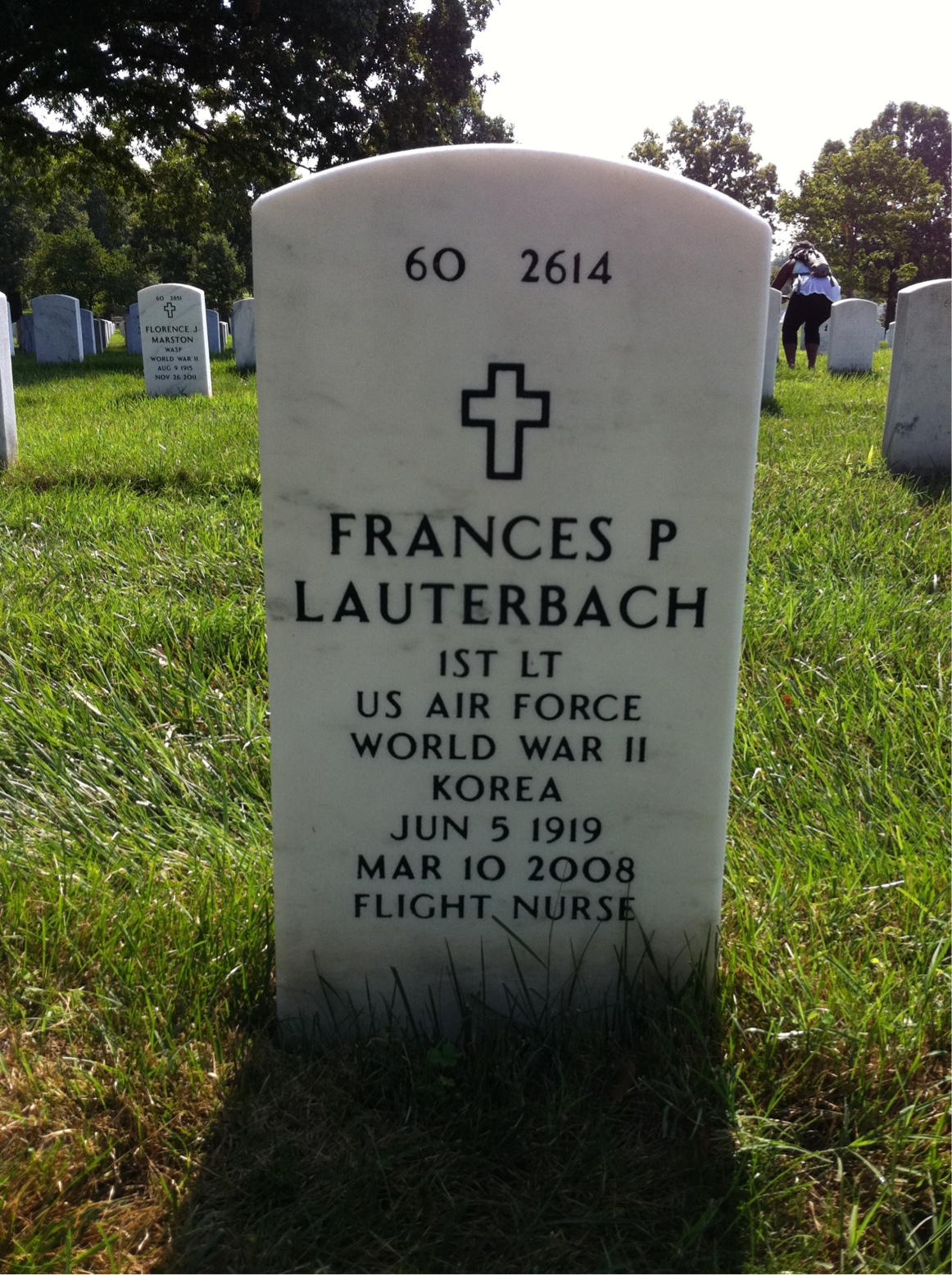 Back of headstone — Frances Lauterbach