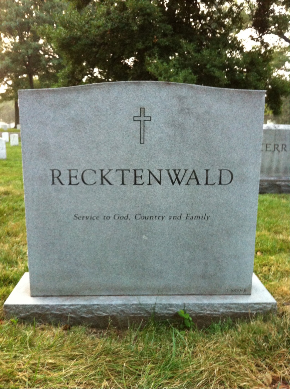 Back of headstone — James Recktenwald