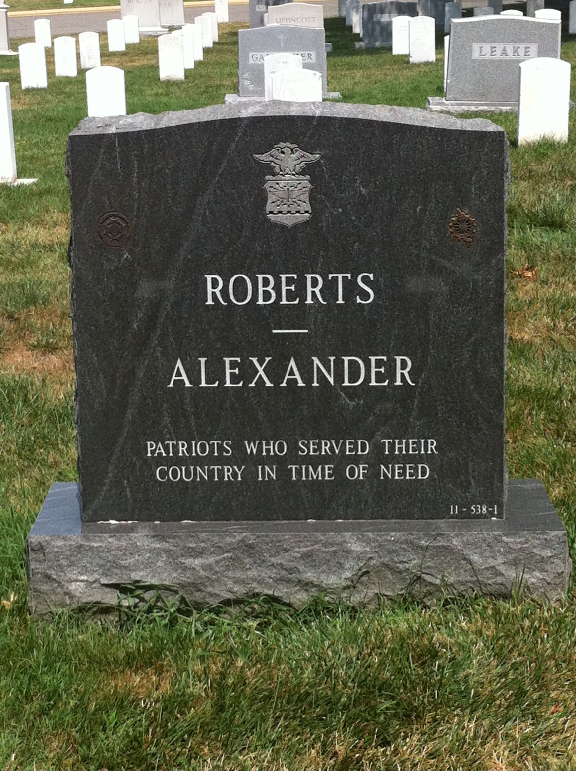 Back of headstone — William Roberts