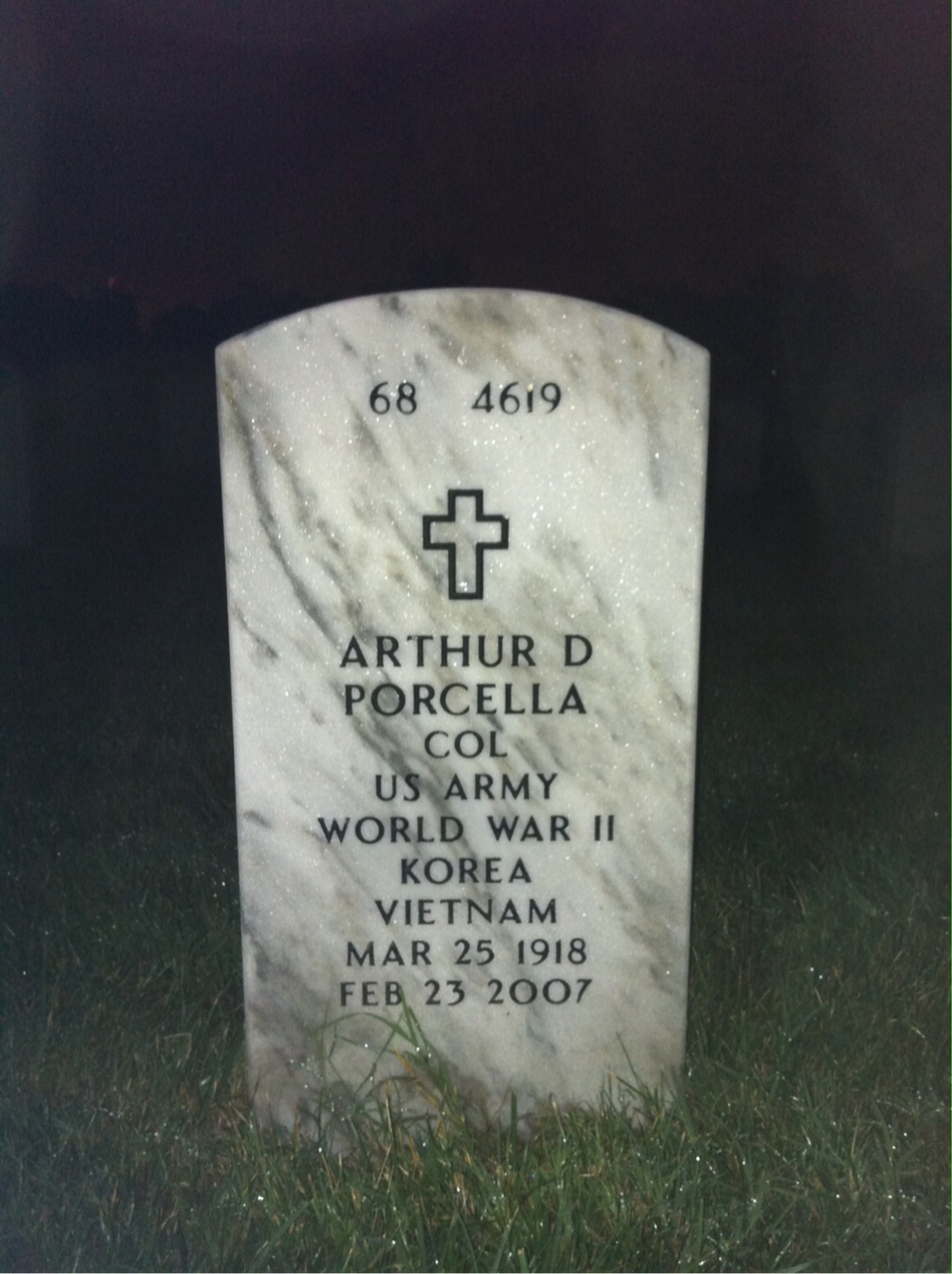 Back of headstone — Arthur Porcella