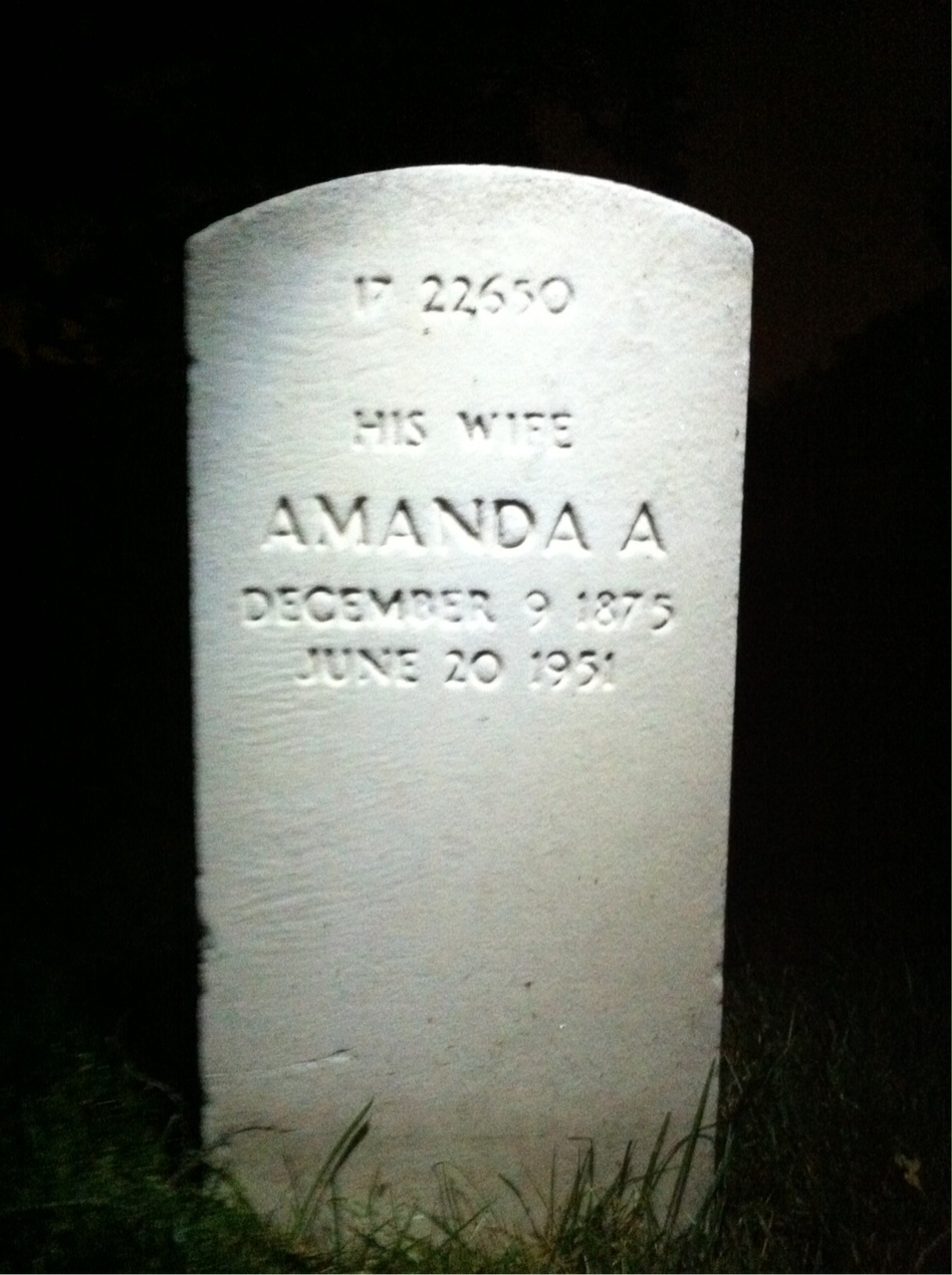 Back of headstone — Amanda Fuhrman