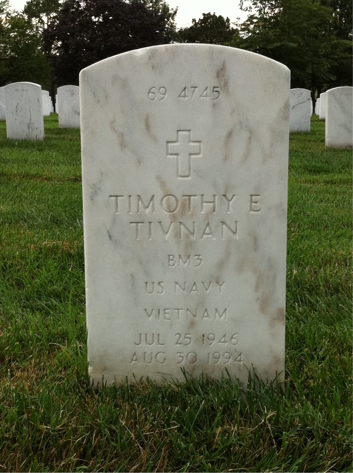 Back of headstone — William N Tivnan