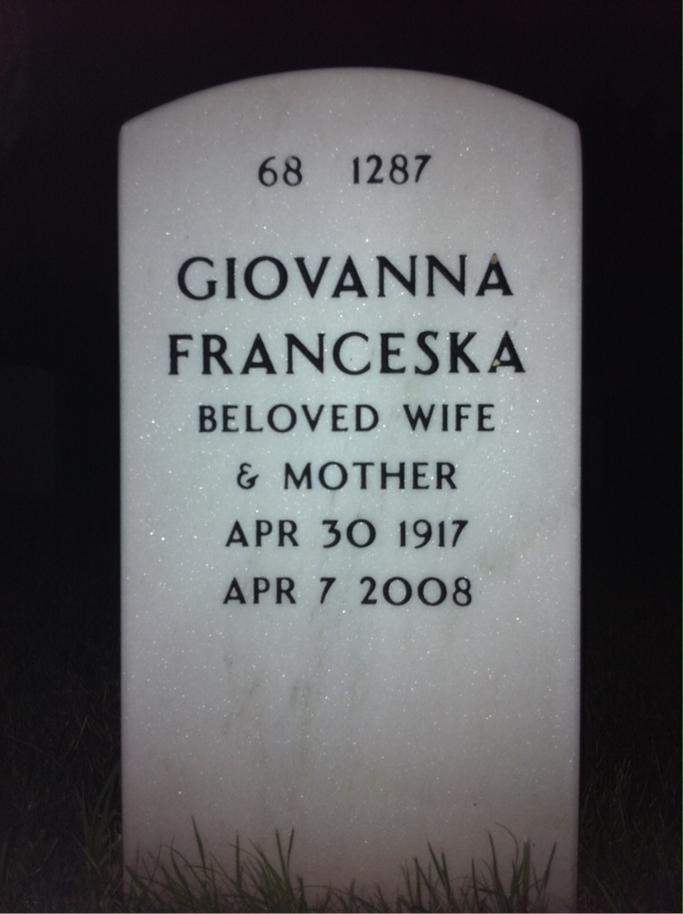 Back of headstone — Donald Andreotta
