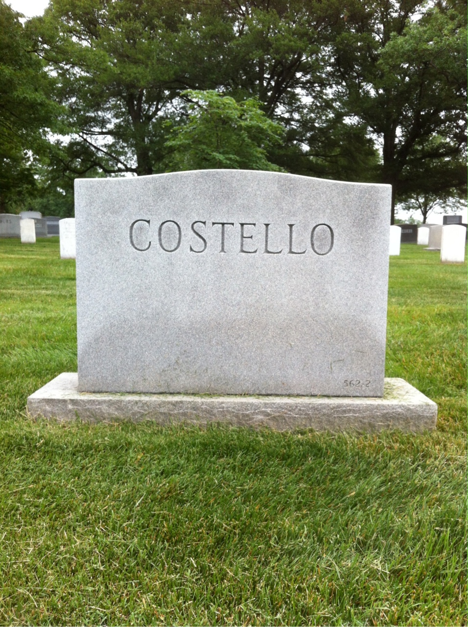 Back of headstone — Joseph Patrick Costello