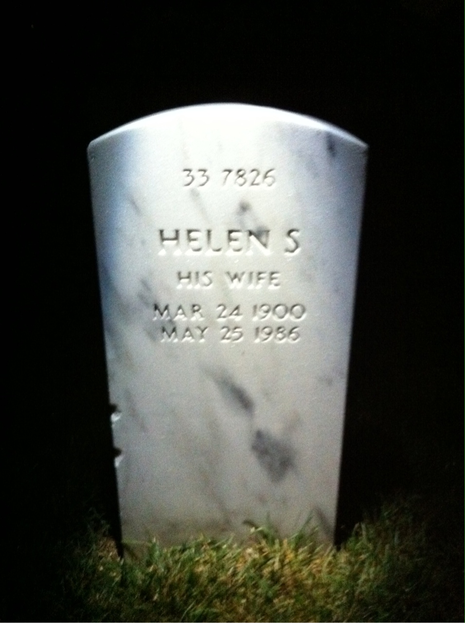 Back of headstone — Helen Moore