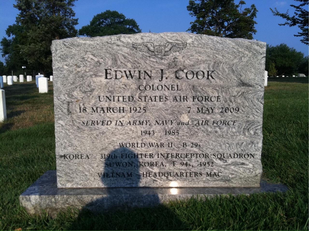 Back of headstone — Edwin Cook