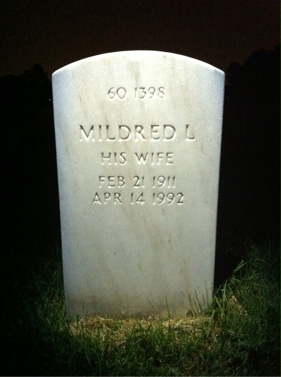 Back of headstone — Mildred Anglin