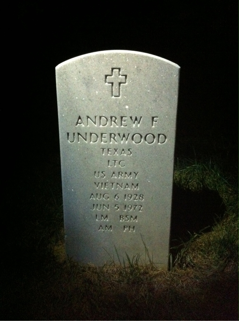 Headstone shared by 2 interments, including Andrew Fillebro Underwood