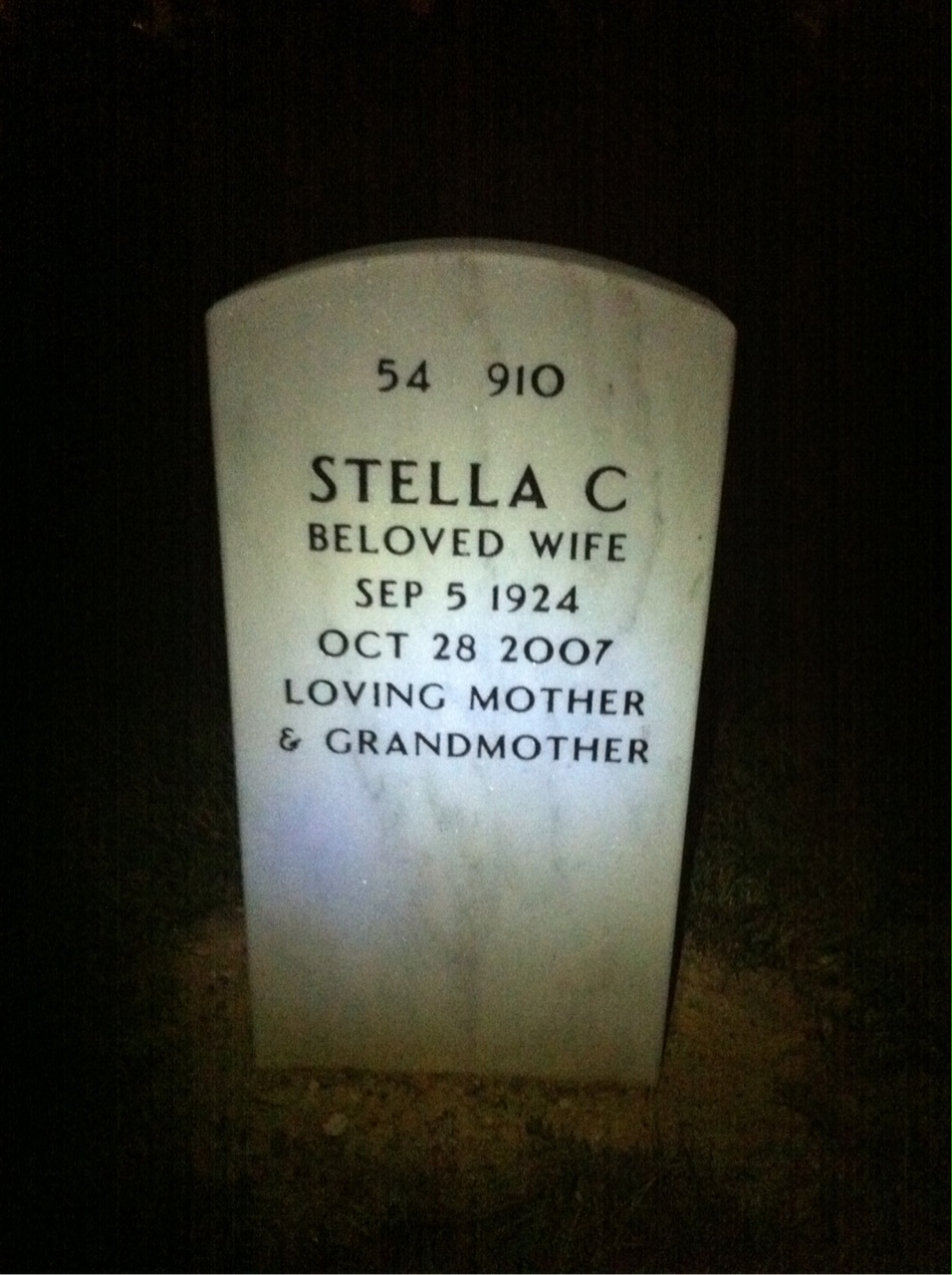 Back of headstone — Noel Stocker