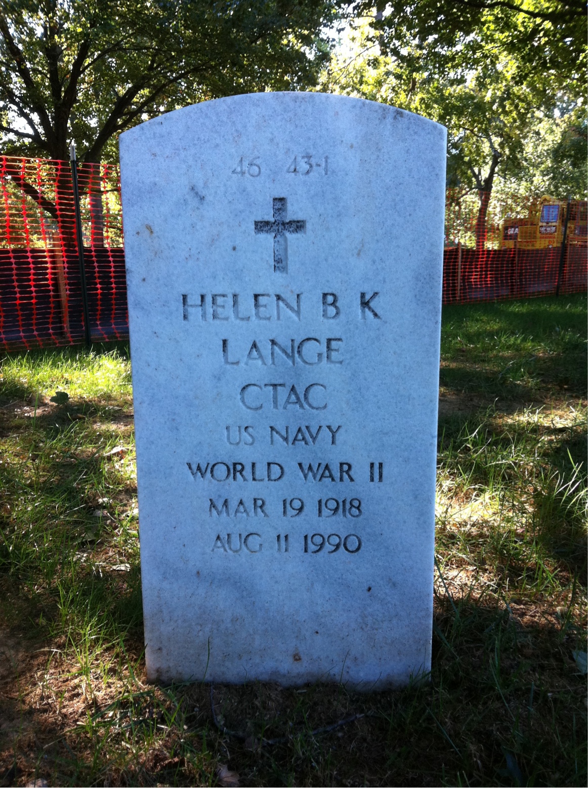 Back of headstone — George A Lange