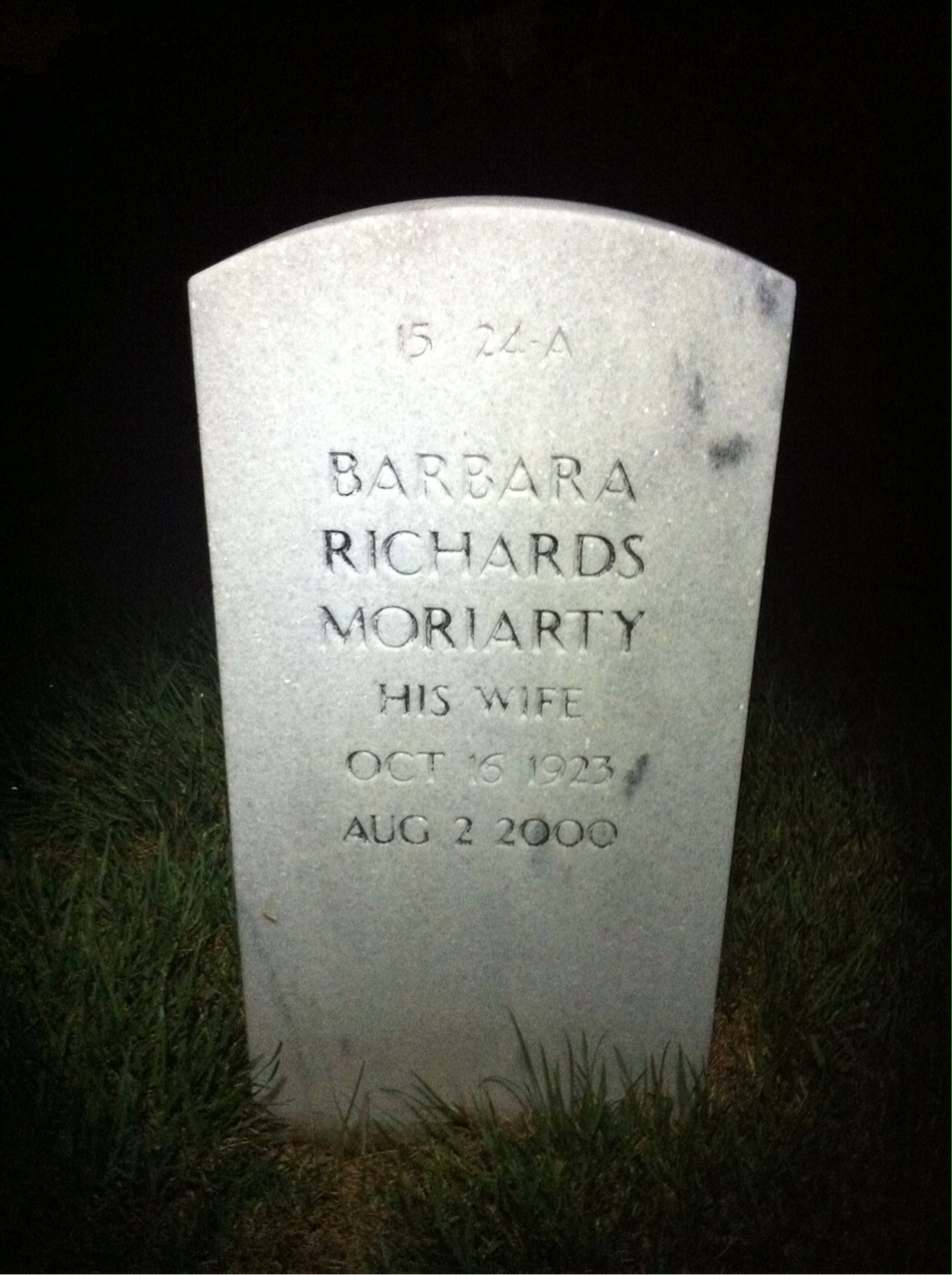 Back of headstone — Barbara Moriarty