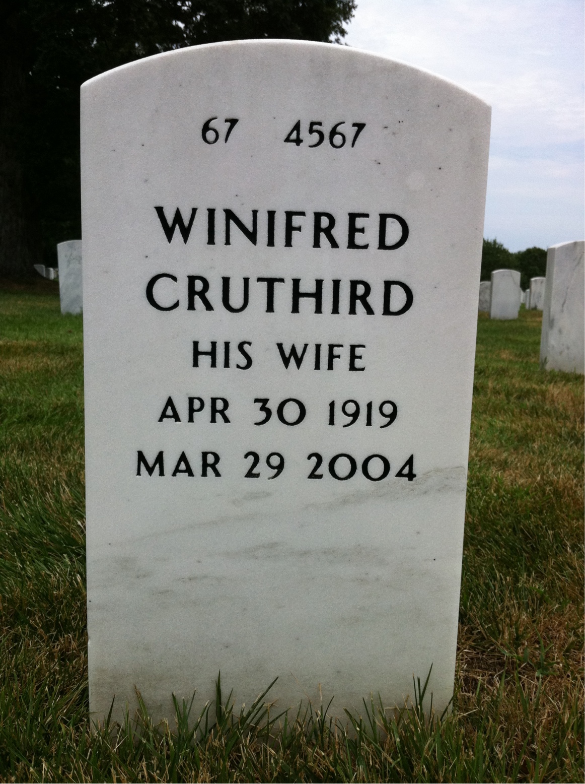 Back of headstone — Raymond Wirwahn