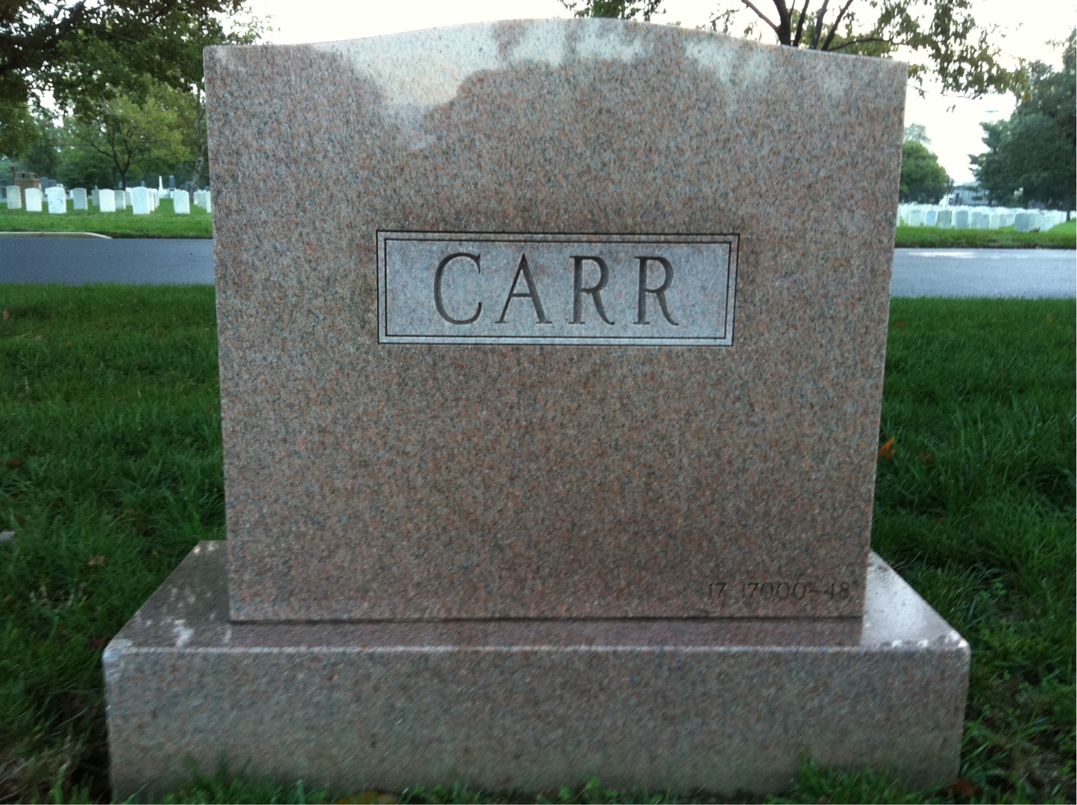 Back of headstone — William Henry Carr