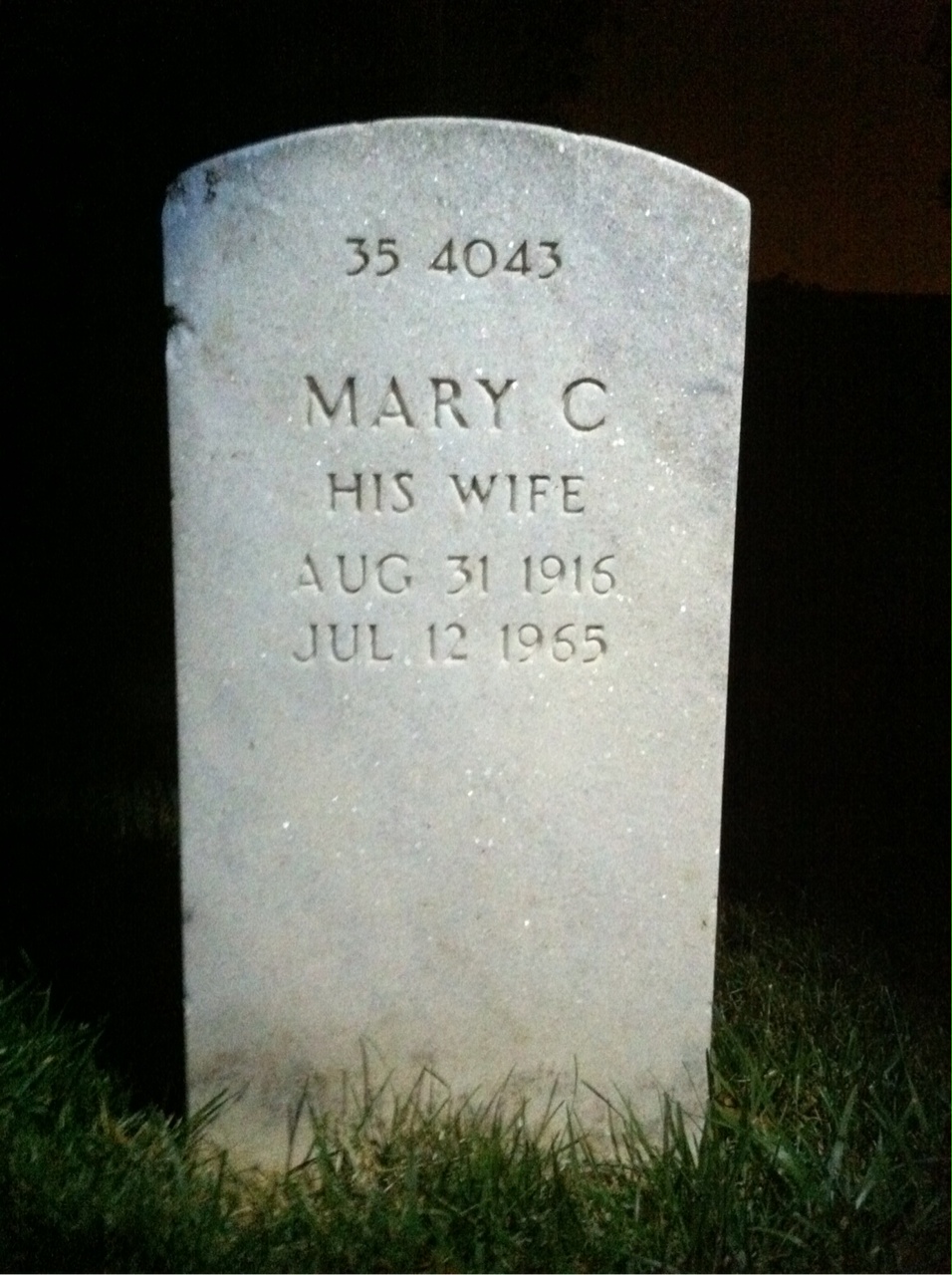 Back of headstone — Mary Mckenna