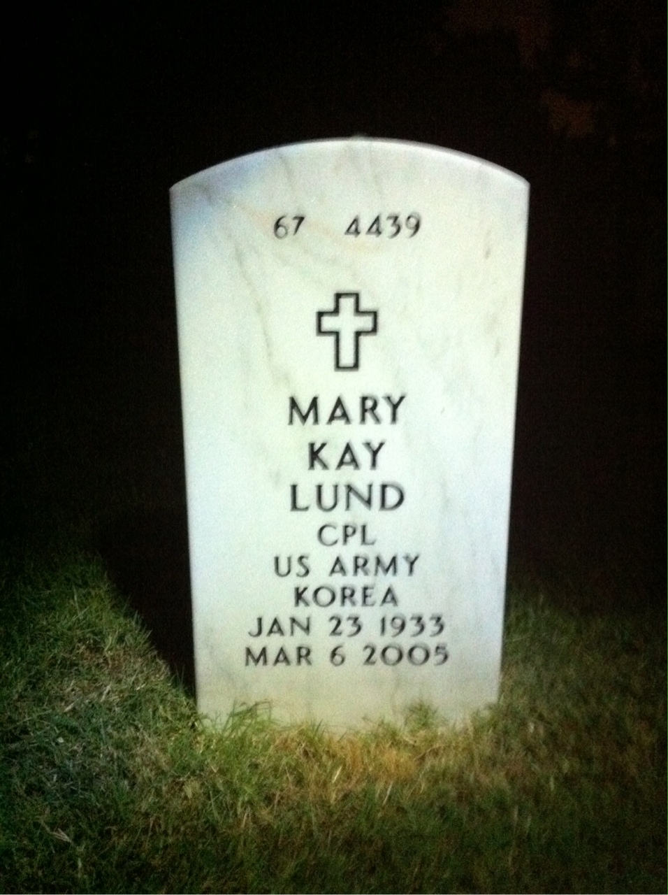 Back of headstone — Mary Lund