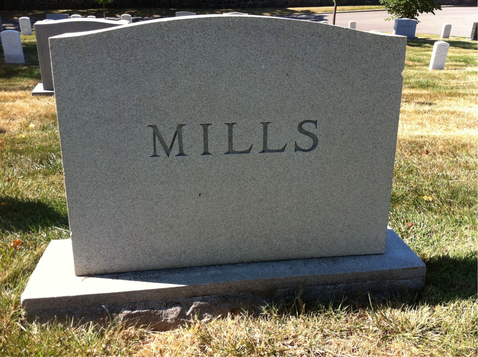 Back of headstone — Elmer Mills