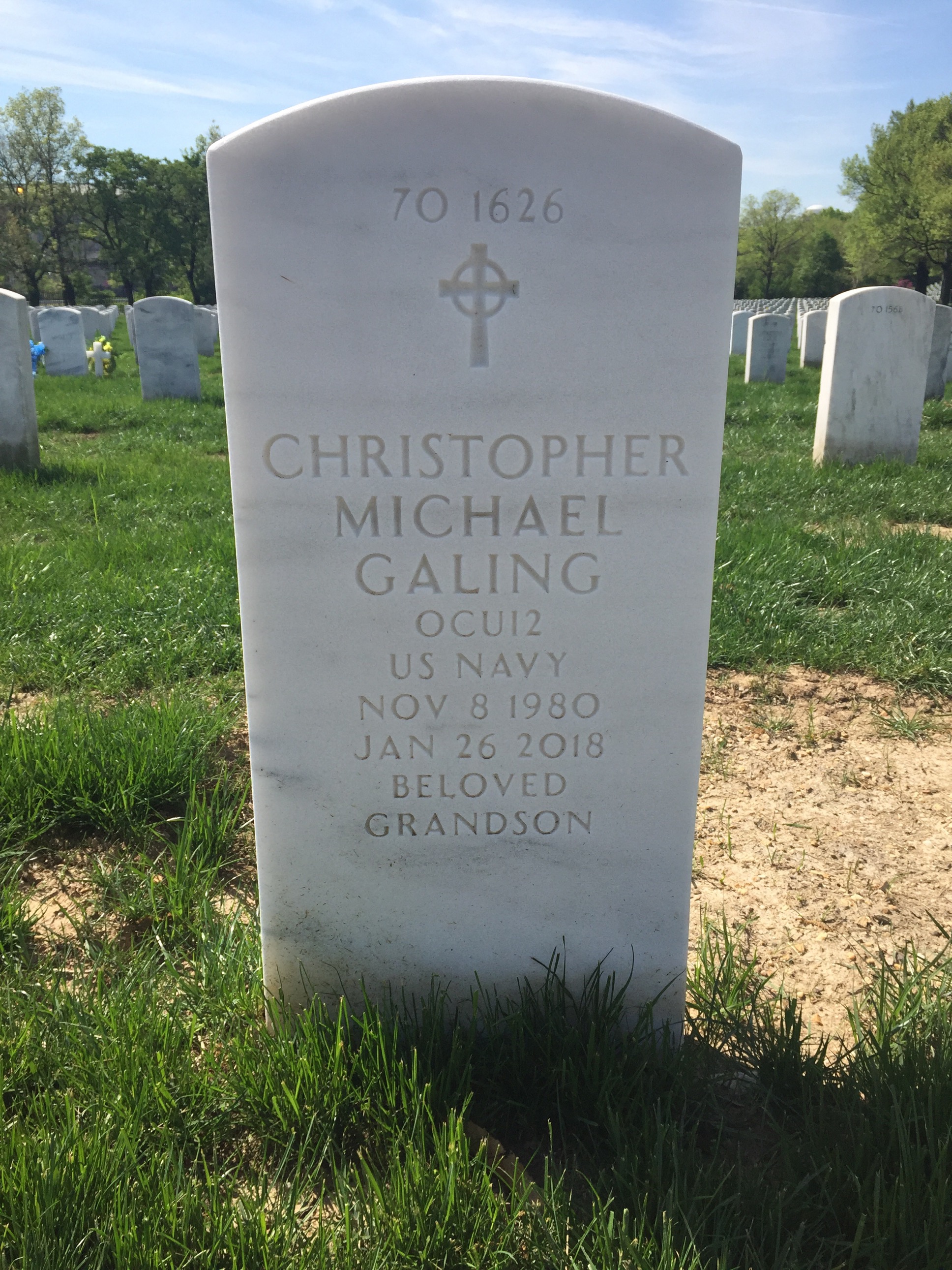 Back of headstone — Christopher Michael Galing