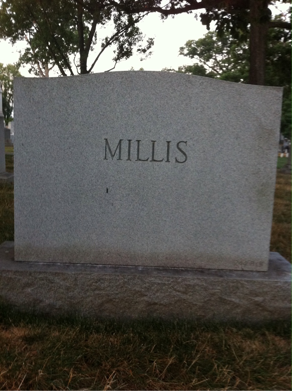 Back of headstone — Florence Millis