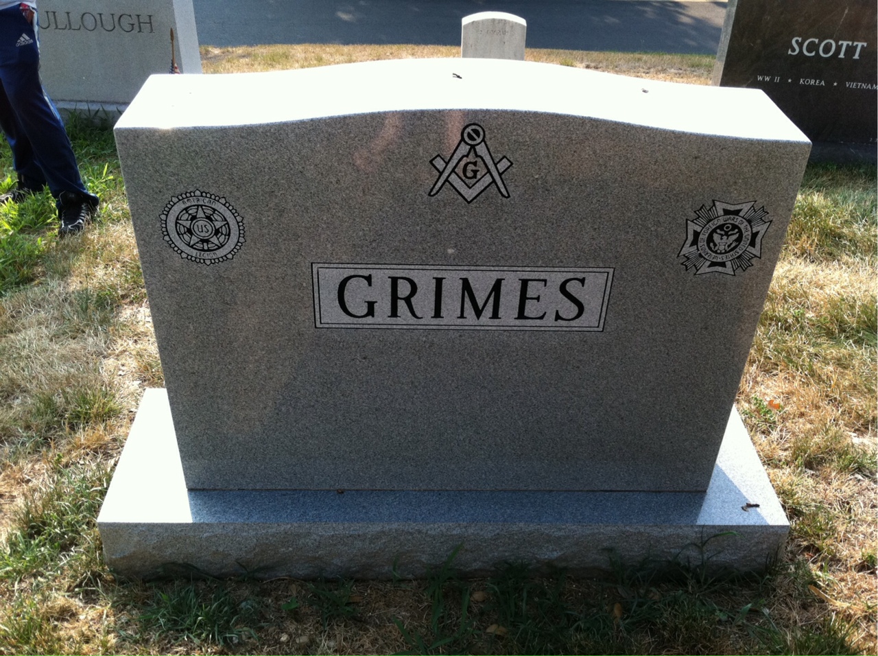 Back of headstone — George Grimes