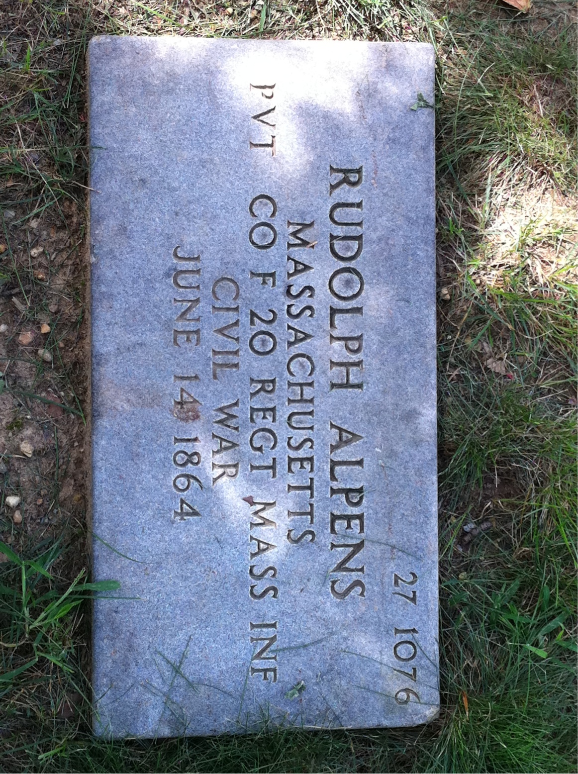 Back of headstone — Rudolph Alpens