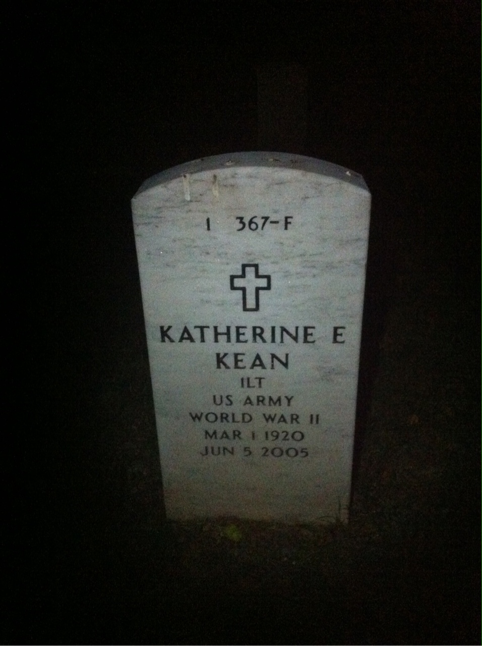 Back of headstone — Katherine Kean