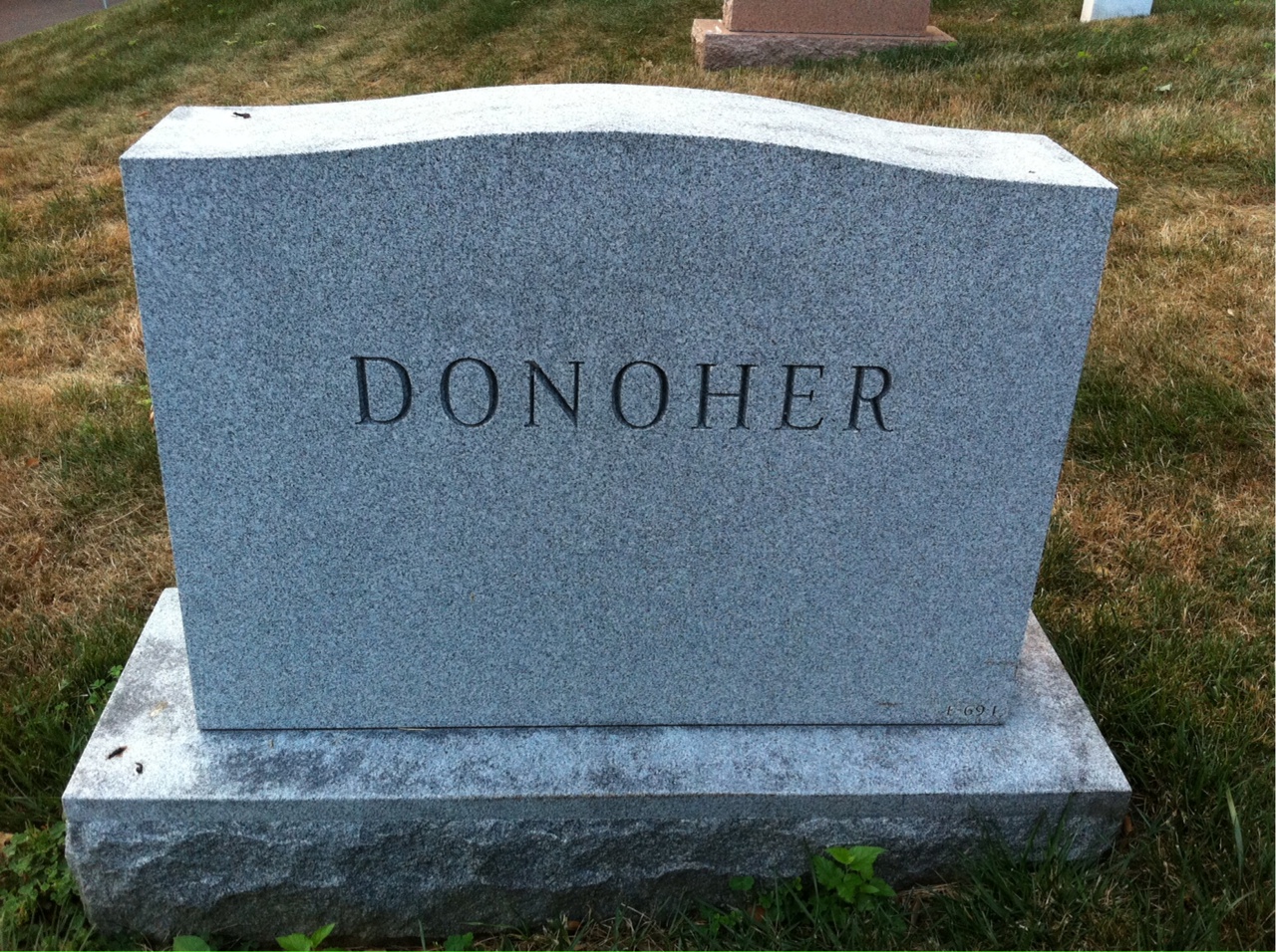 Back of headstone — Thomas Joseph Donoher