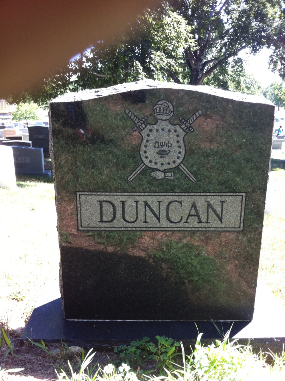 Back of headstone — William Horace Duncan
