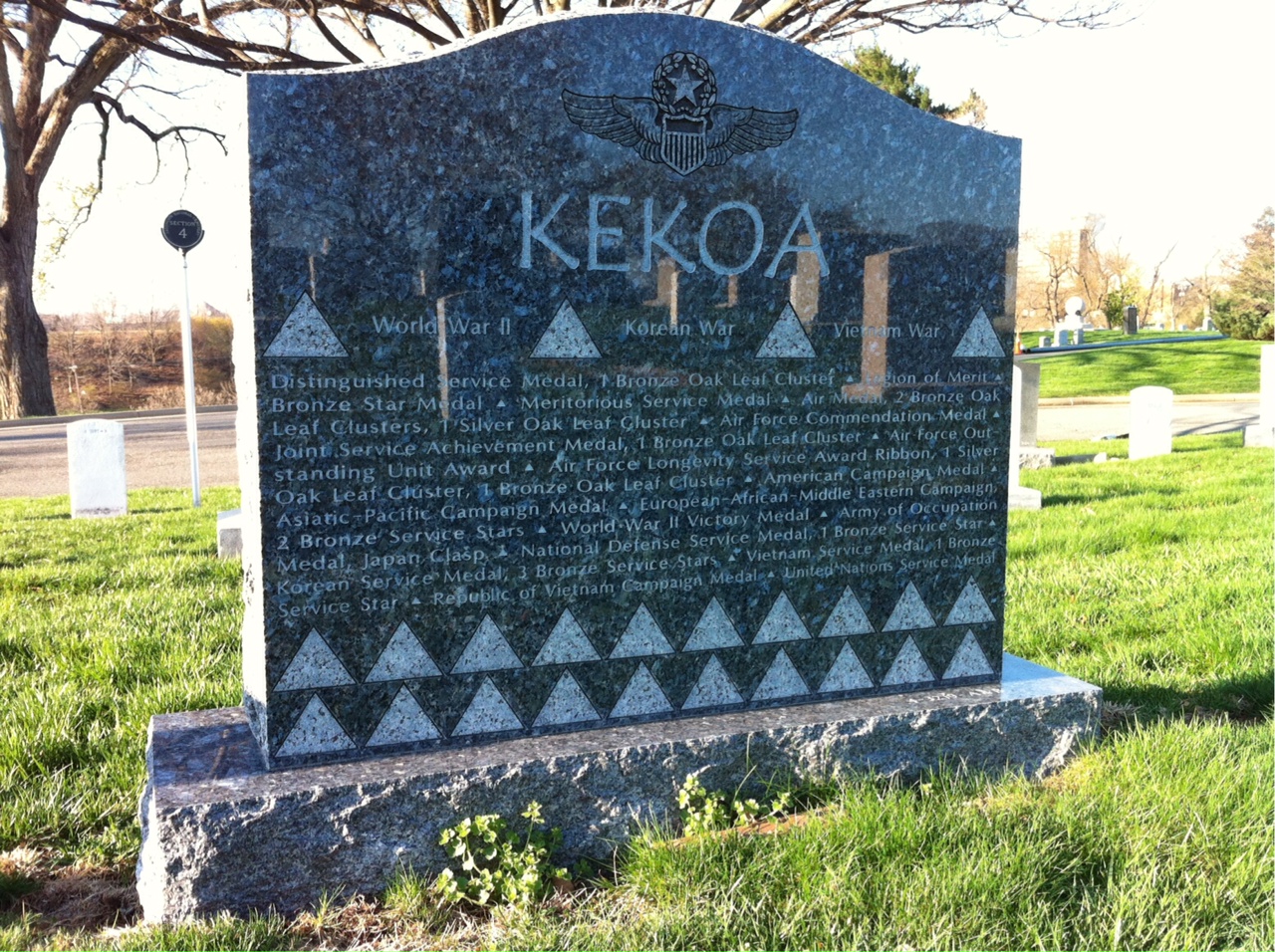 Back of headstone — Curtis Kekoa