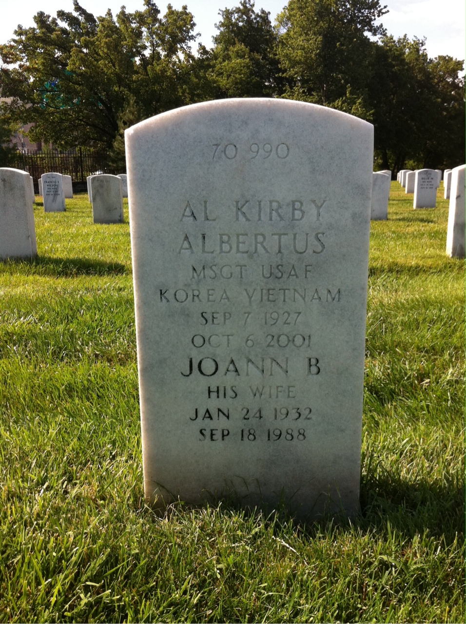 Back of headstone — Al Albertus
