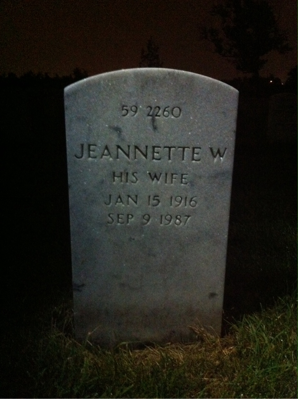 Back of headstone — Jeannette Anderson