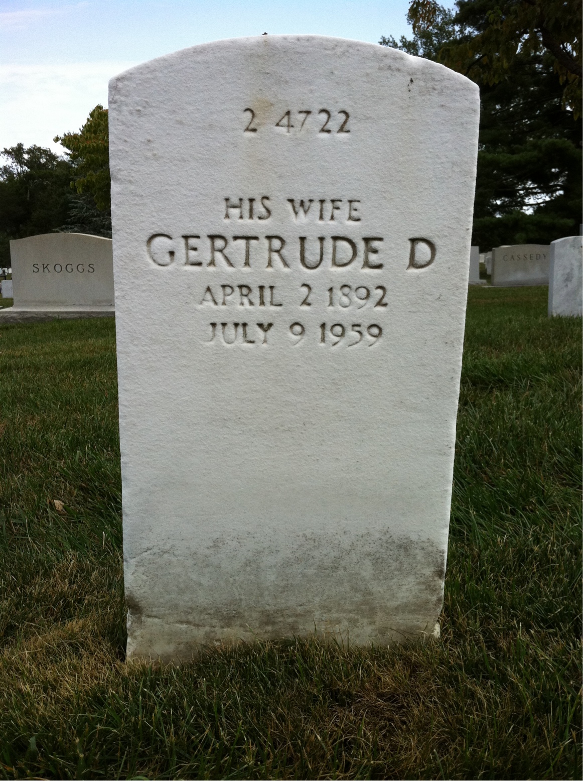 Back of headstone — Walter Elwood Brown